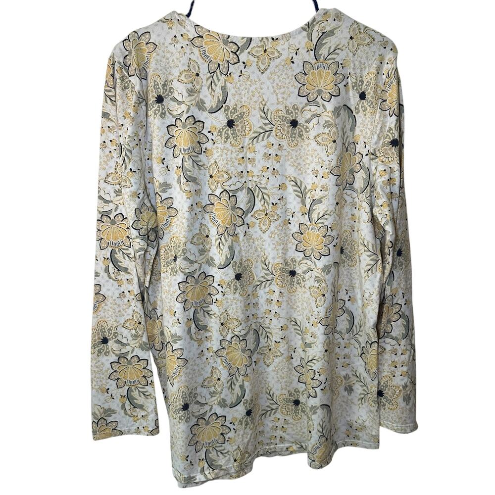Pure Jill Long-Sleeve Shirttail Tee Pima Cotton Yellow Floral Paisley Size L